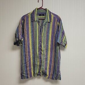 Jim Thompson 100% linen short sleeve striped men's sz large shirt